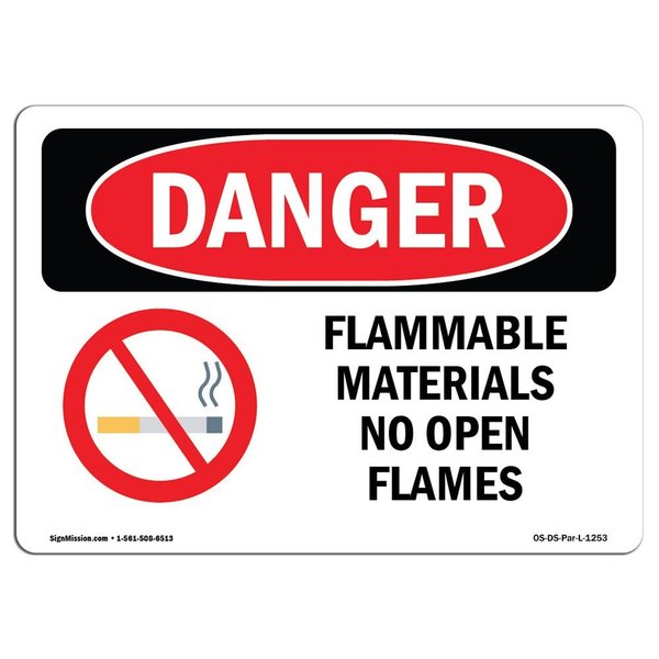 Signmission Sign, 12" H, 18" W, Rigid Plastic, Flammable Materials No Open Flames, Landscape, 1218-L-1253 OS-DS-P-1218-L-1253